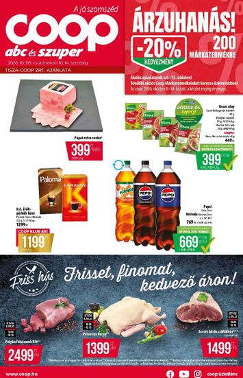 Akciós újság Coop - Coop - Tisza - Abc-Szuper érvényes 10.08.-tól 10.14.-ig - 1 oldal