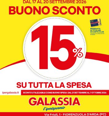 Volantino Galassia - Galassia - Buono Spesa 15% + Sottoprezzo valido dal 21/09 al 07/10 - pagina 1