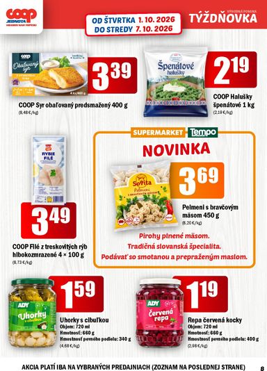 Leták COOP Jednota - COOP Jednota - Vranov nad Topľou od 01.10. do 07.10. - strana 8
