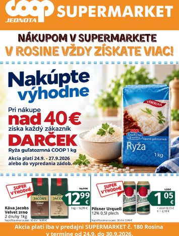Leták COOP Jednota - Coop Jednota - Supermarket Rosina od 24.09. do 30.09. - strana 1