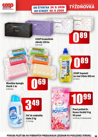 Leták COOP Jednota - COOP Jednota - Vranov nad Topľou od 24.09. do 30.09. - strana 16