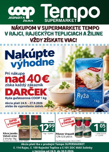 Leták COOP Jednota - COOP Jednota - Žilina-Solinky, Rajec, Rajecké Teplice od 24.09. do 30.09. - strana 1