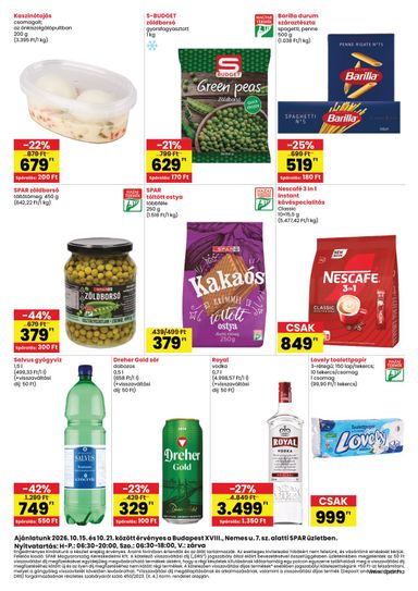 Akciós újság Spar - SPAR - Budapest XVIII., Nemes u. üzlet újranyitás érvényes 10.15.-tól 10.21.-ig - 2 oldal