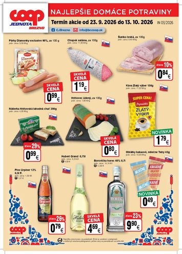 Leták COOP Jednota - COOP Jednota - Brezno od 23.09. do 13.10. - strana 1