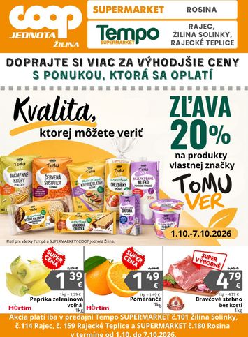 Leták COOP Jednota - COOP Jednota - Žilina od 01.10. do 07.10. - strana 1