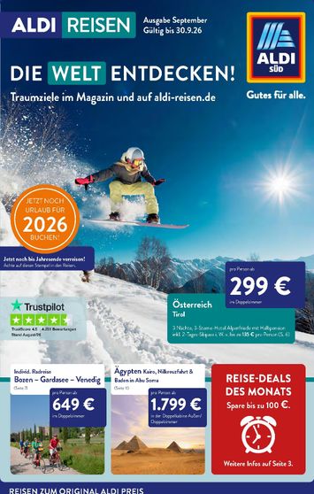 Prospekt ALDI Süd - ALDI SÜD - Reisemagazin gültig ab 01.09. bis 30.09. - seite 1