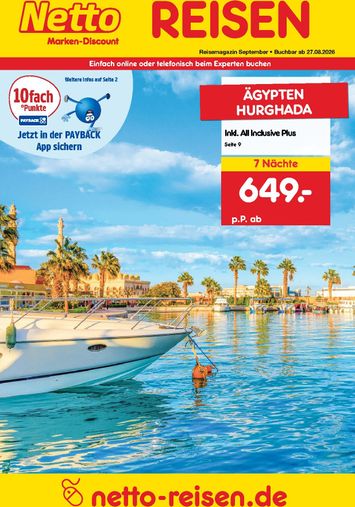 Prospekt Netto - Netto Marken Discount - Reise-Angebote September gültig ab 27.08. bis 30.09. - seite 1