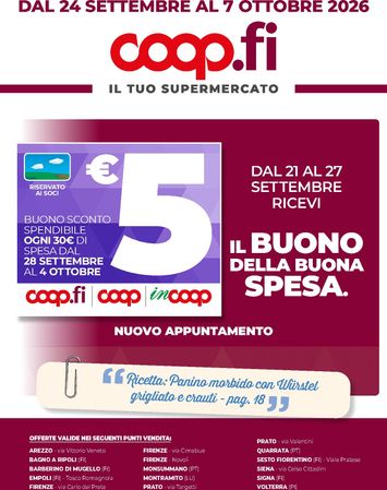 Volantino Coop Firenze - Coop Firenze - Il tuo supermercato valido dal 24/09 al 07/10 - pagina 1