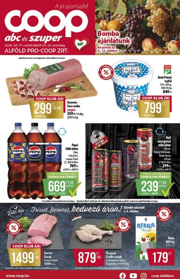 Akciós újság Coop - Coop - Abc Szuper Alföld érvényes 09.17.-tól 09.23.-ig - 1 oldal